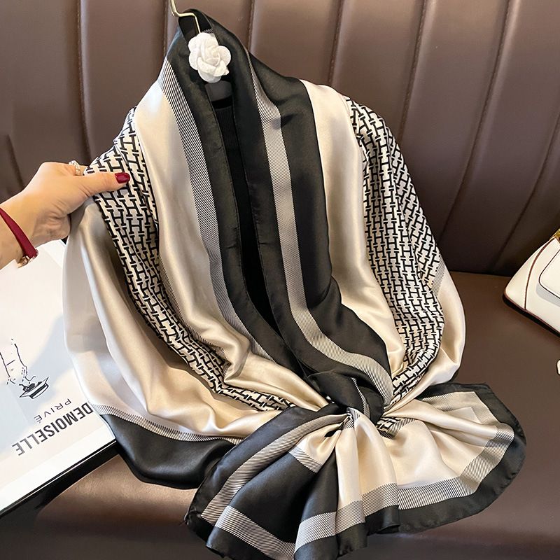 PEACH ACCESSORIES Bold Beige and Black Faux Silk Scarf