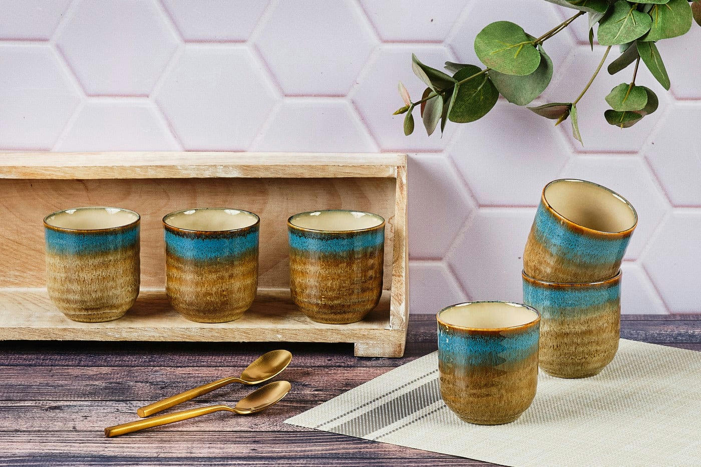 REACTIV - Lot de 6 tasses en grès marron D7