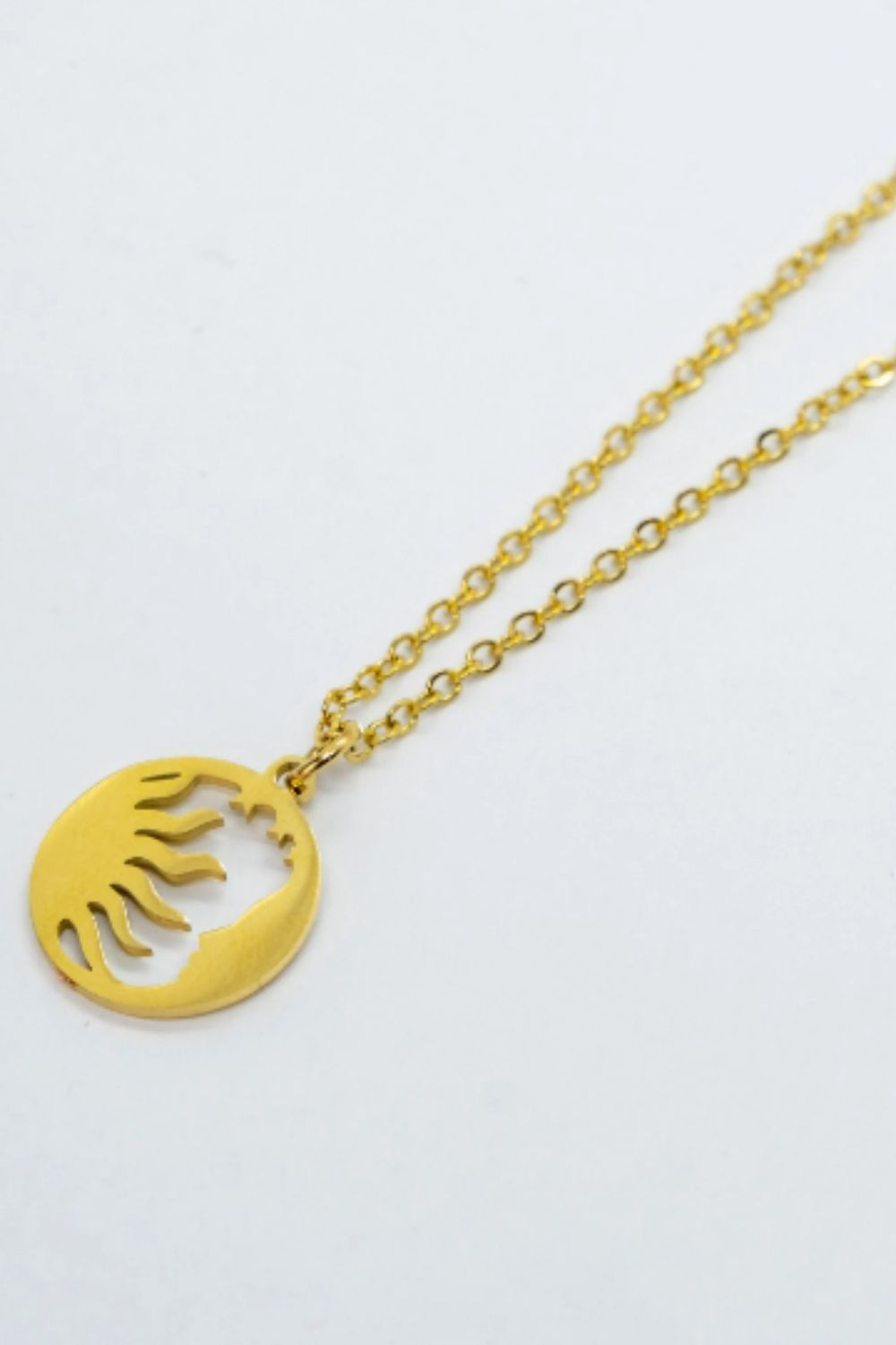 The Colourful Aura Stainless Steel Gold Sun Moon Small Round Disc Pendant Necklace