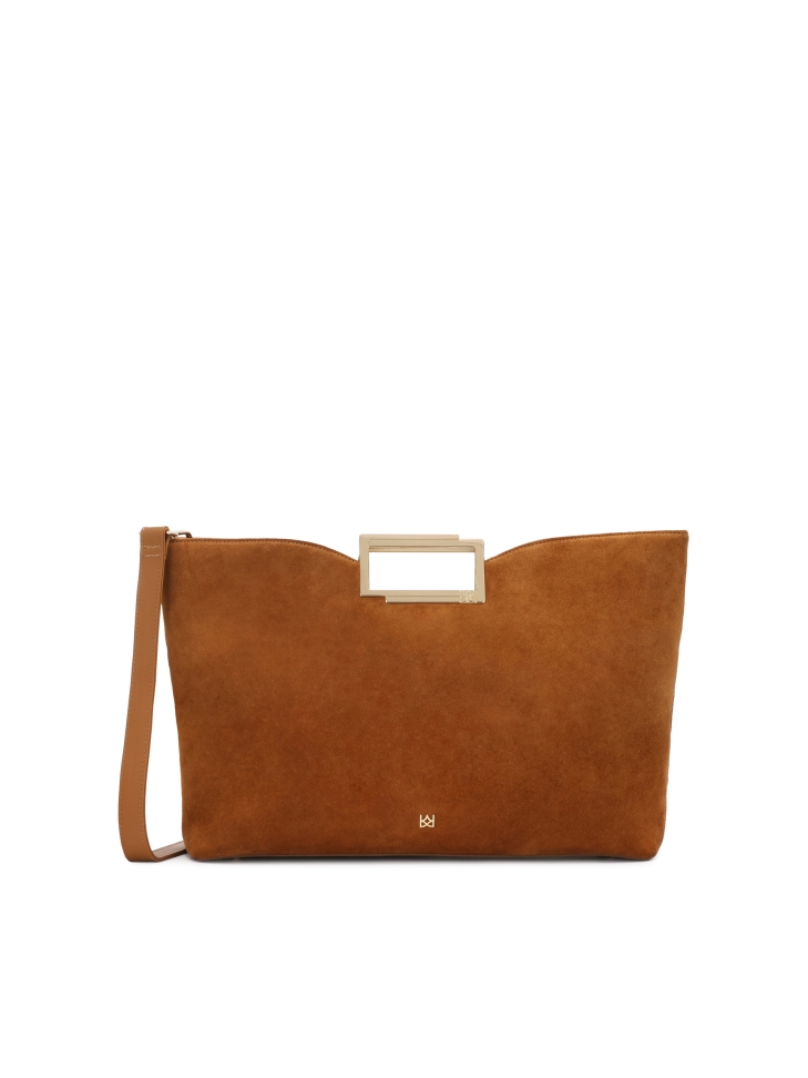 Suede handbag with metal handles