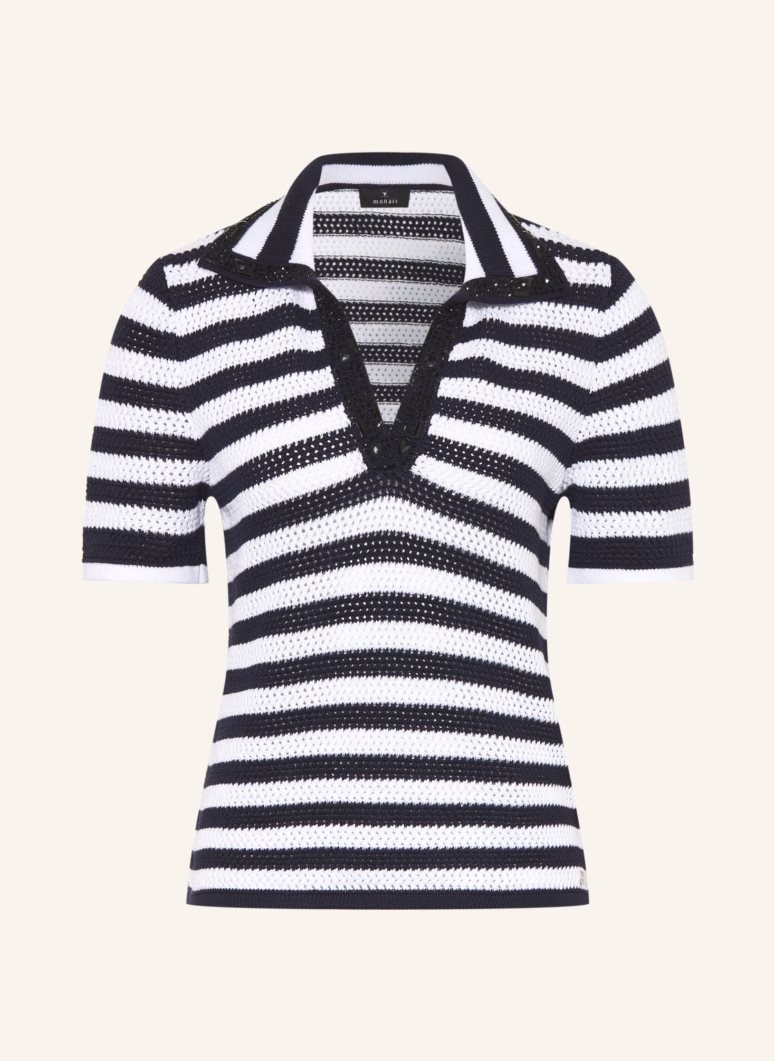 monari Strick-Poloshirt mit Schmucksteinen