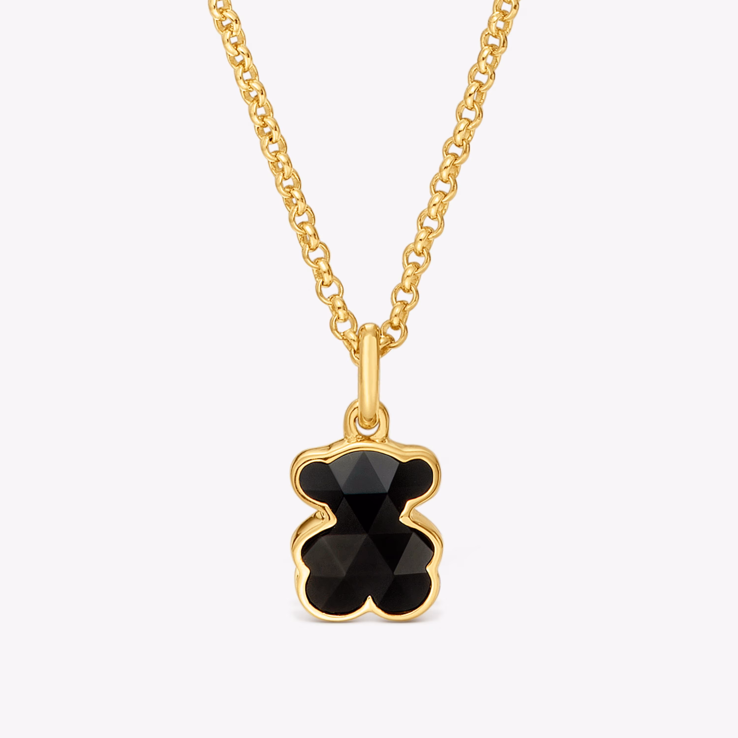 Collar corto con baño de oro 18 kt sobre plata y motivo oso en ónix Icon Color