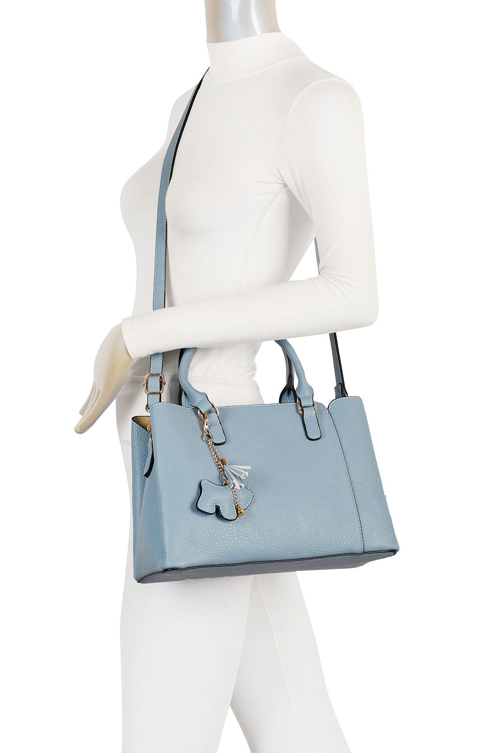Fontanella Fashion Velvet PU Leather Triple Compartment Shoulder Tote Bag With Dog Charm