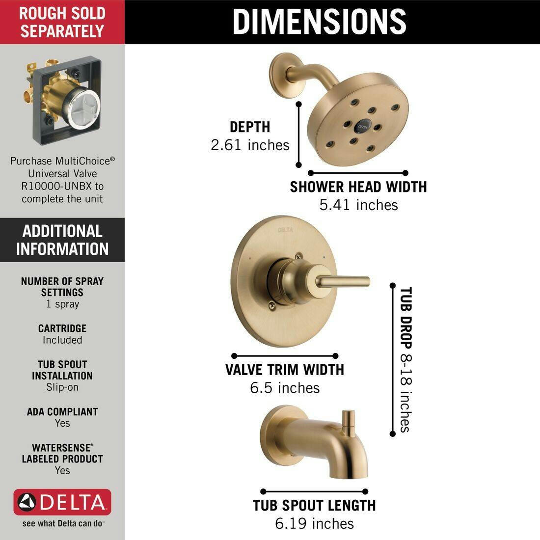 Delta Trinsic Monitor 14-S H2Okinetic Tub & Shower Trim, Champagne Bronze