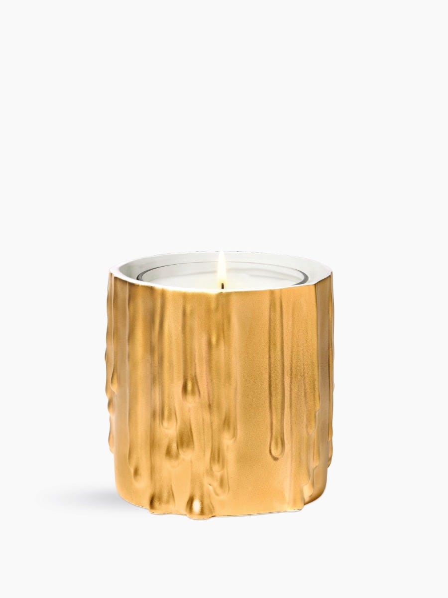Gold melted wax candle holder