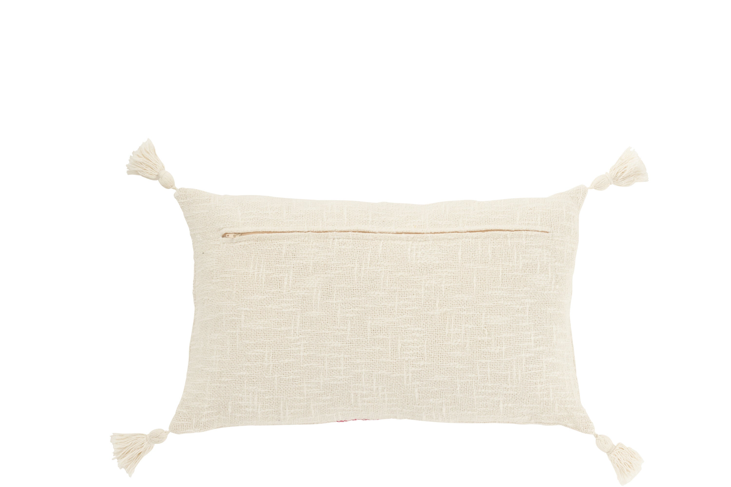 J-Line kussen Rechthoek Strepen + Kwasten - katoen - wit roze