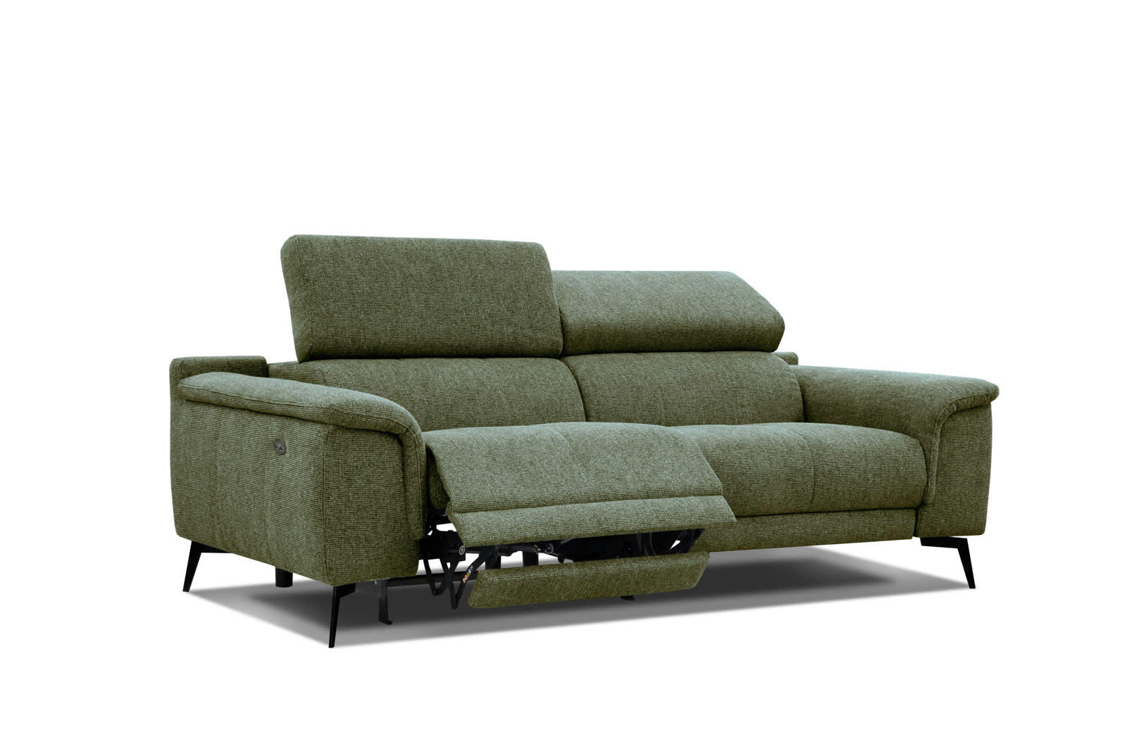 FIERO - Canapé droit 3 places XXL avec relax électrique côté gauche tissu vert