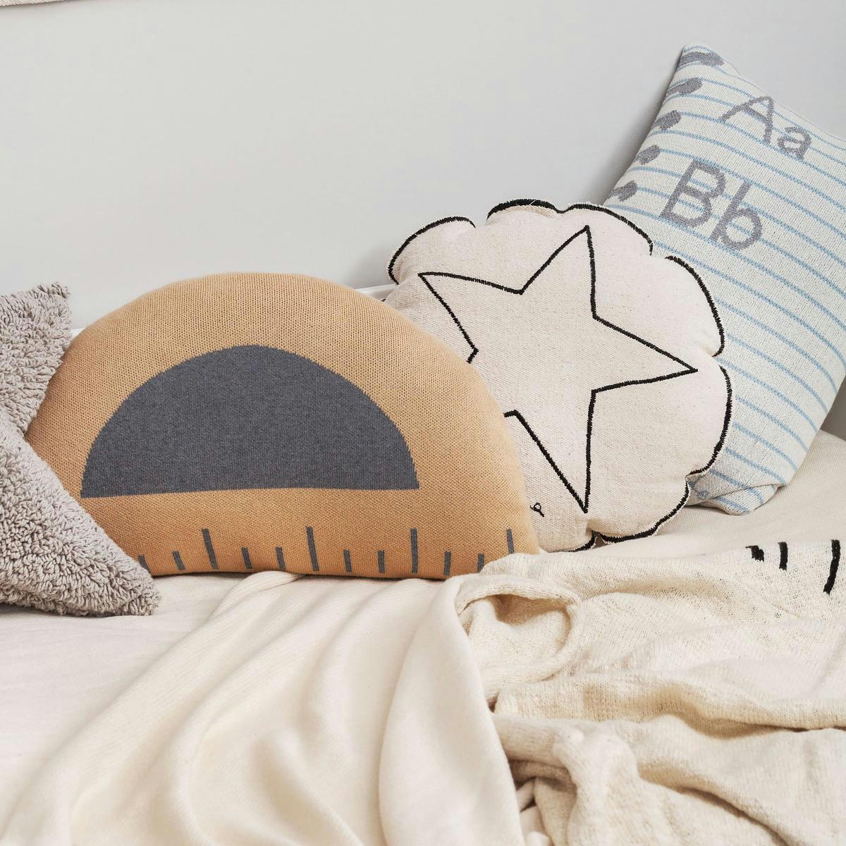 BACK-TO-SCHOOL - Coussin règle en coton jaune et gris 30x50