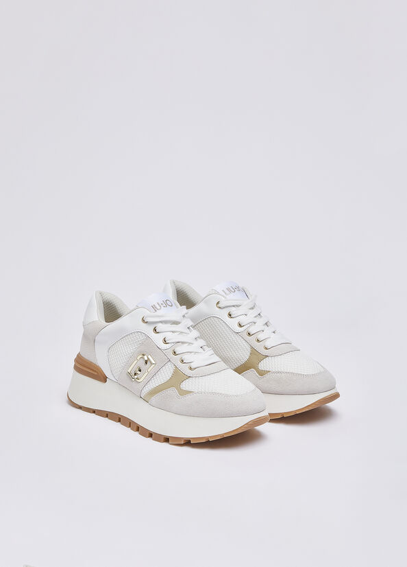 Sneakers platform in suede e mesh