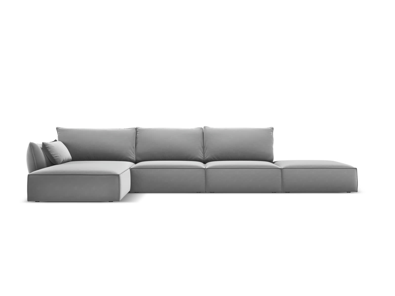 KAELLE - Canapé d'angle gauche 5 places en tissu velours gris