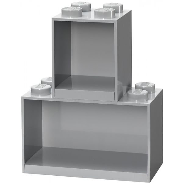 2 étagères superposables en forme de brique LEGO - Gris