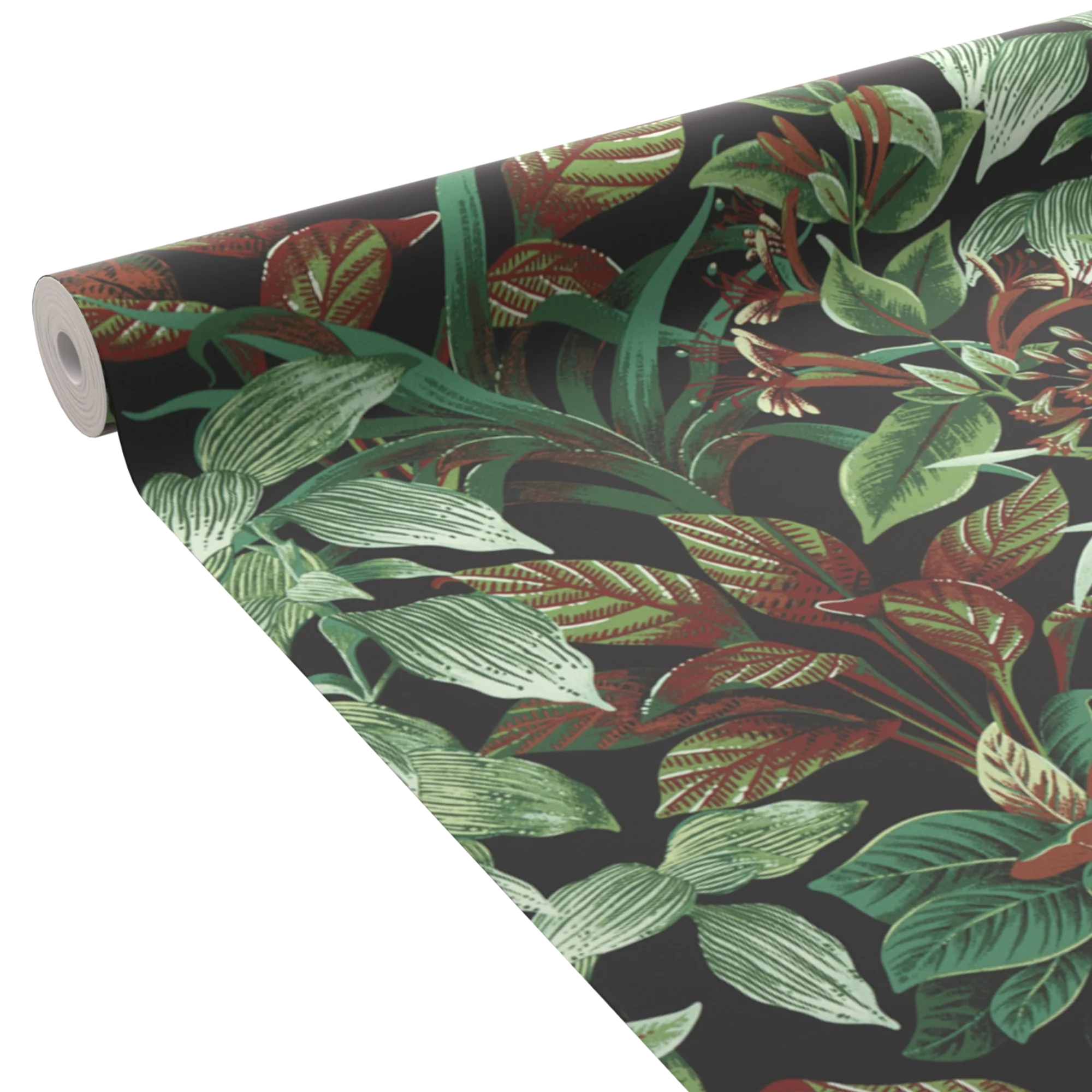 4MURS Papier peint intissé POLYNESIA vert et rouge grenat