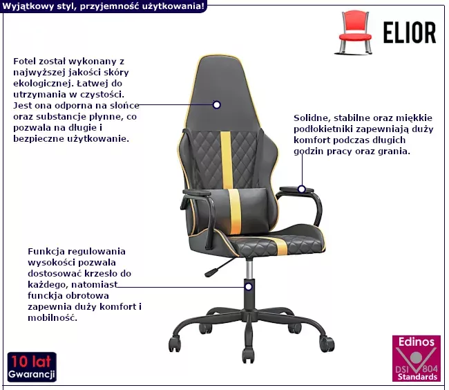 Czarno-złoty fotel gamingowy - Deto 5X