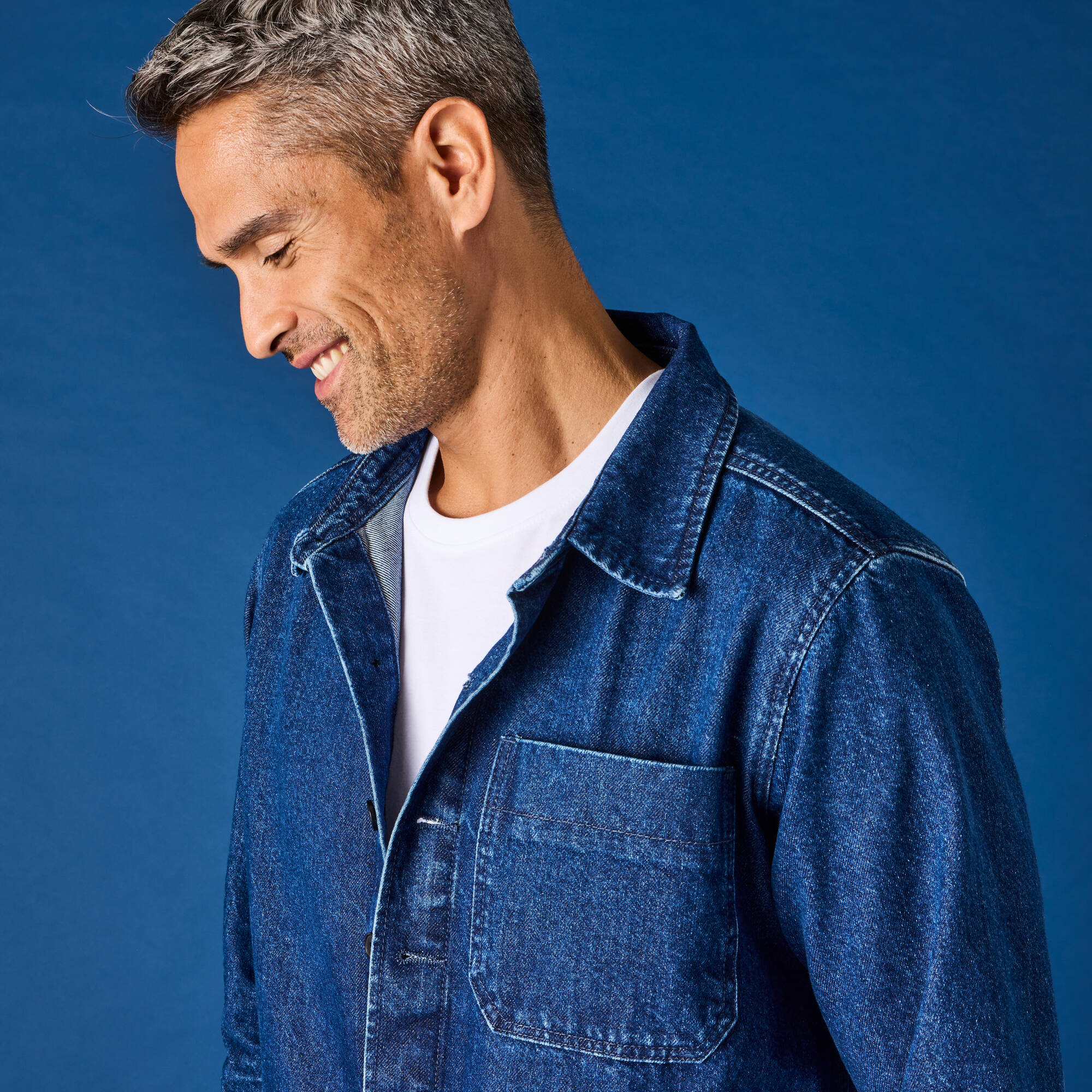 Veste worker boutonnée 3 poches jean coton