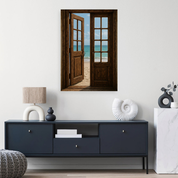 Obraz do salonu, Shabby Chic Widok Drzwi na plażę 20x30