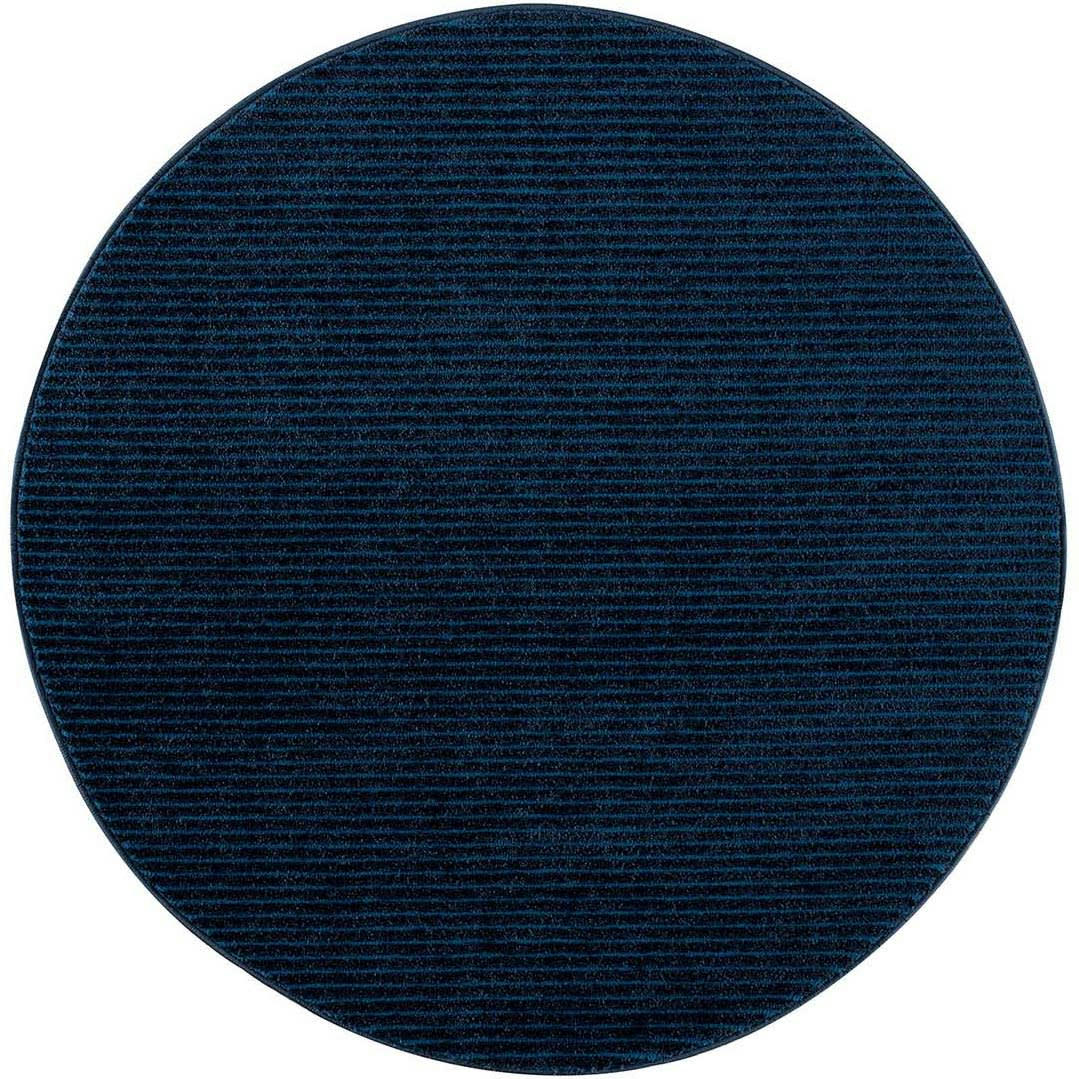 TARA - Tapis rond uni bleu à relief linéaire 200x200cm