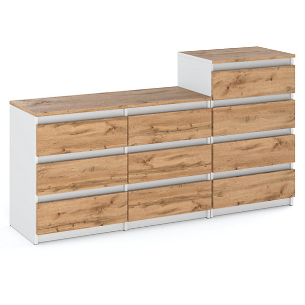 Grande commode avec10 tiroirsBlanc   Chêne Wotan 160 cm - meuble TV, buffet, armoire pour salon