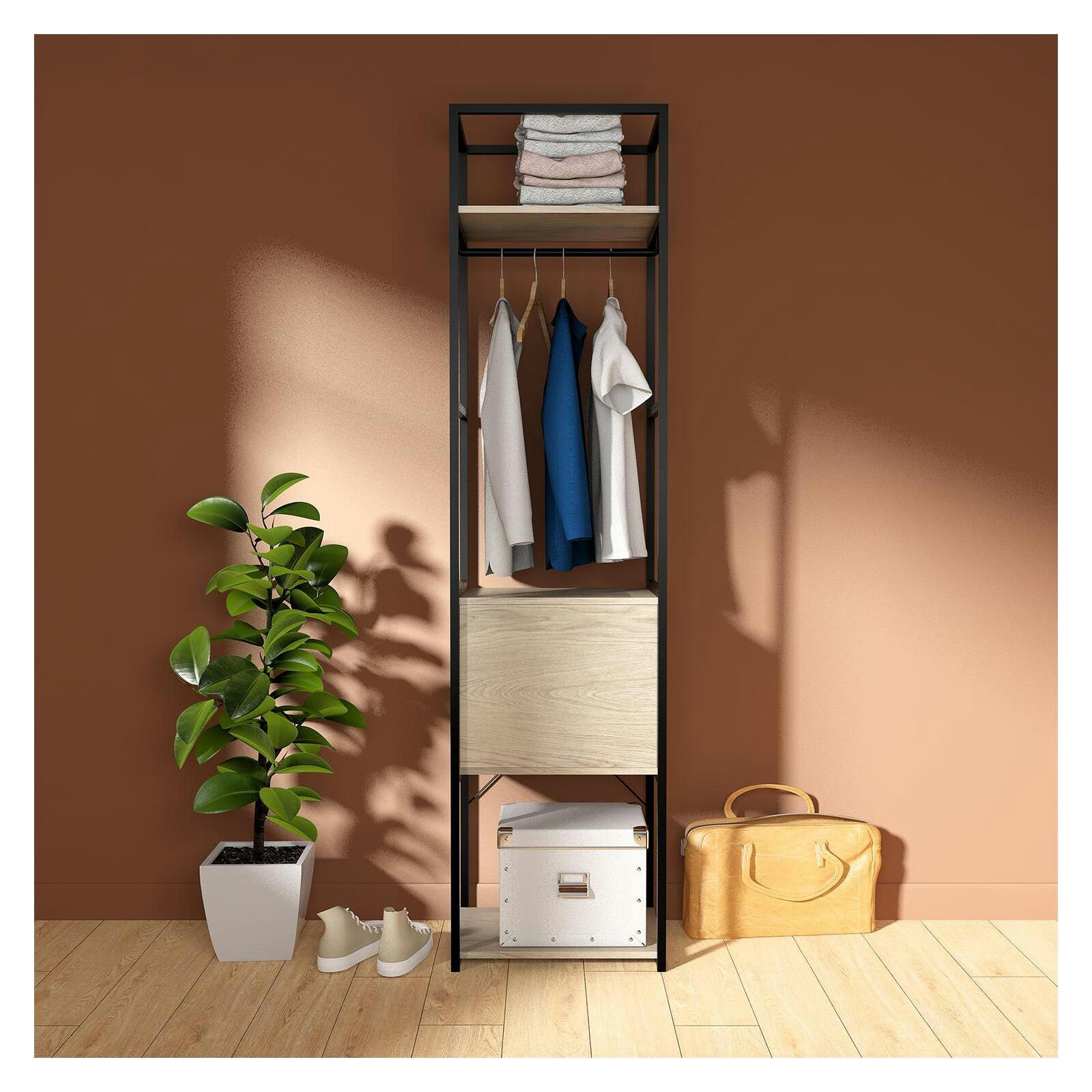 JUNE - Portant vêtements fermé bois et métal noir L50 x H200 cm