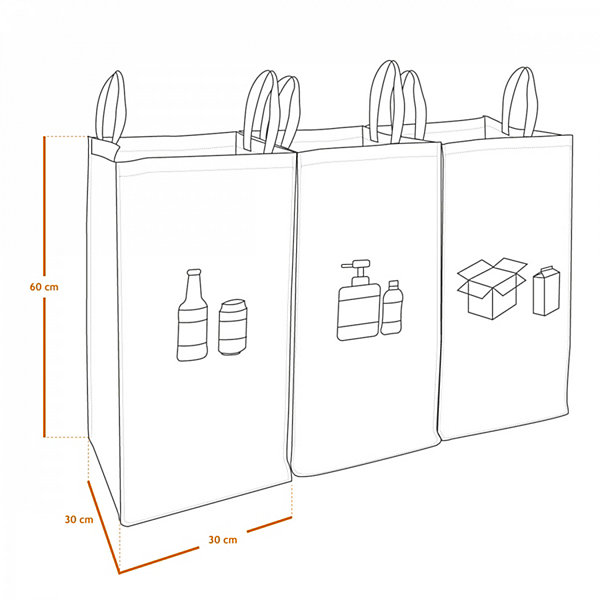 Lot de 3 sacs de recyclage réutilisables pour tri sélectif - 160L - Linxor