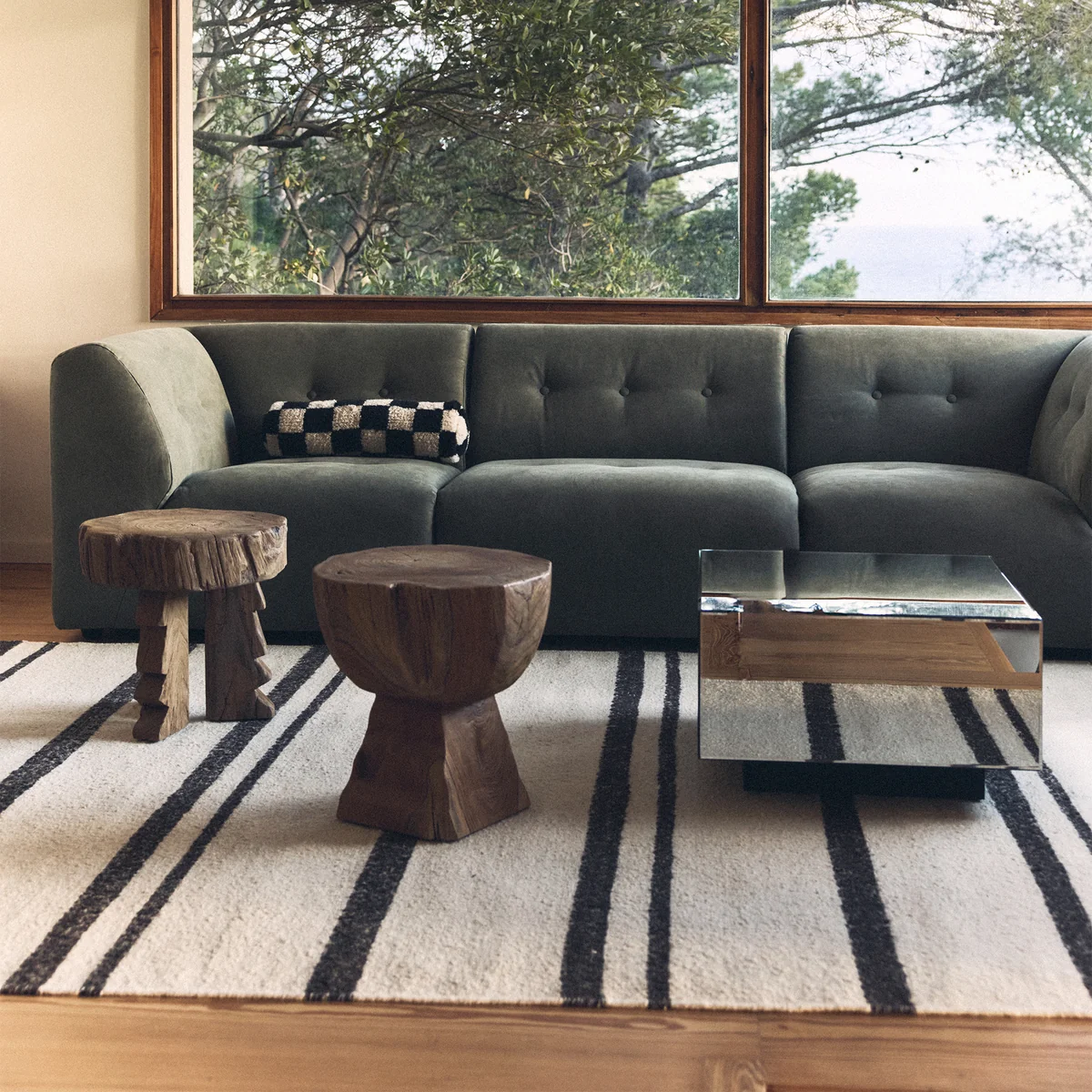 HKliving - Striped Kelim Wollteppich