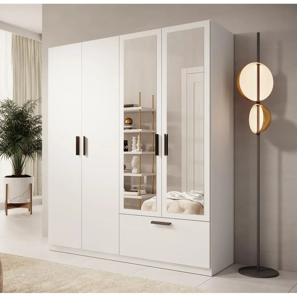 Meubella - Kledingkast Lillian - Wit - 180 cm - Met spiegel