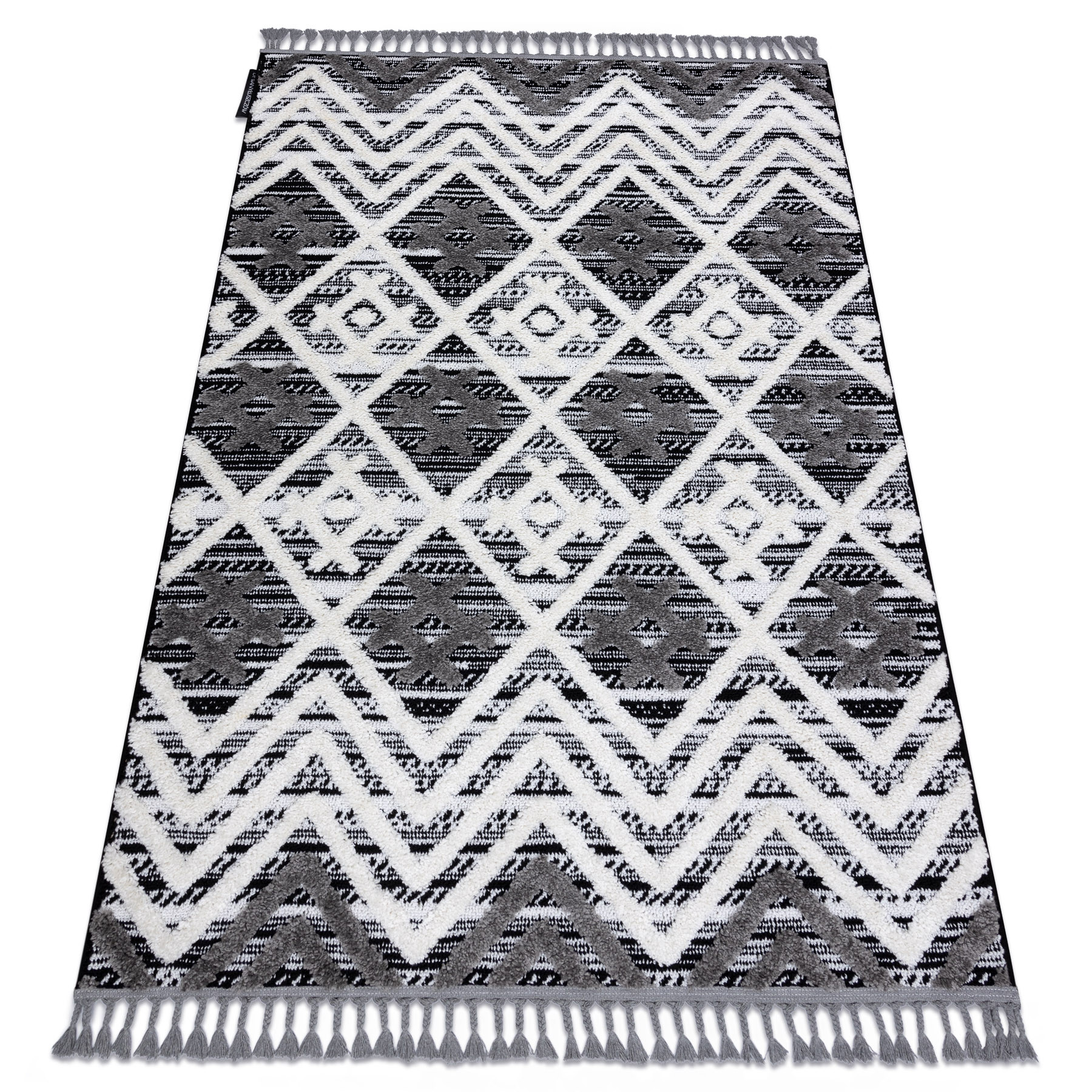 Dywan MAROC P642 Romby Zygzak szary / biały Frędzle 120x170 cm