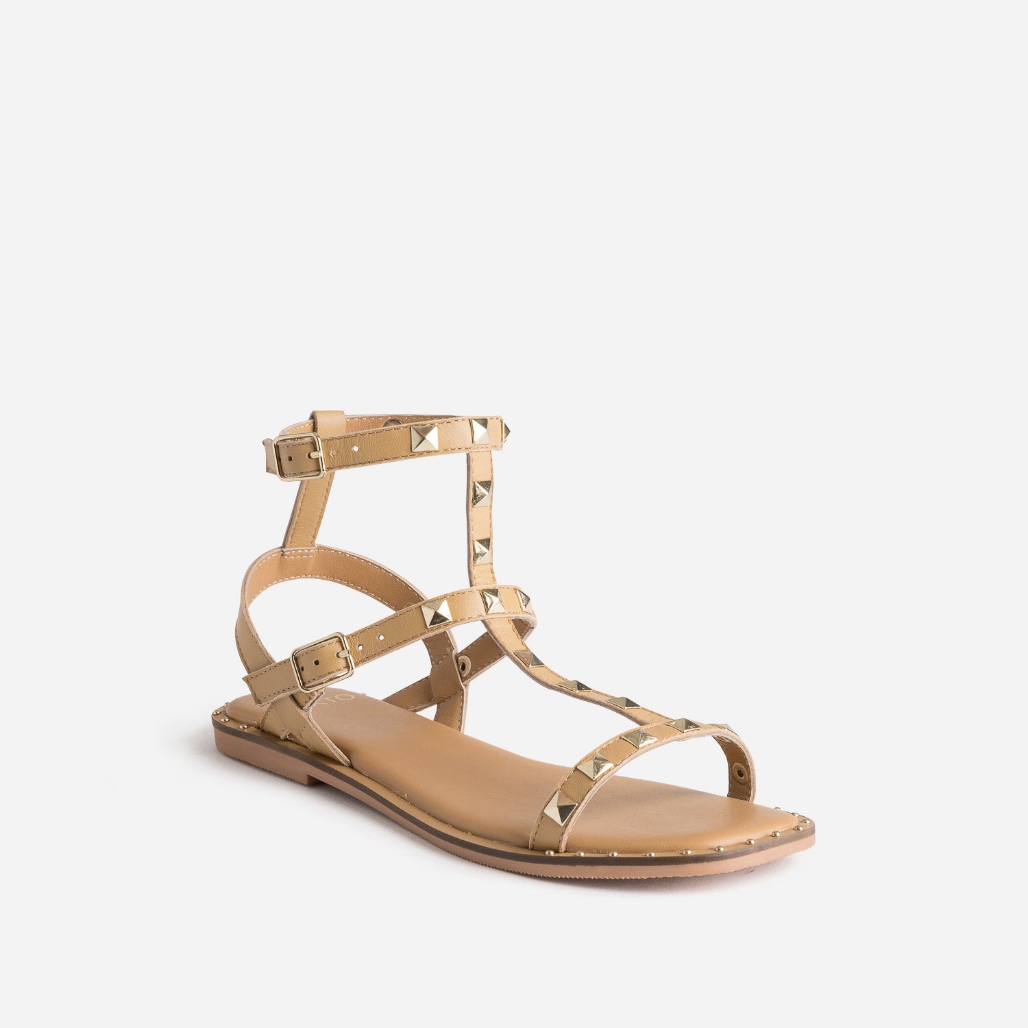 Sandale-spartiate TEXTO camel en cuir clouté
