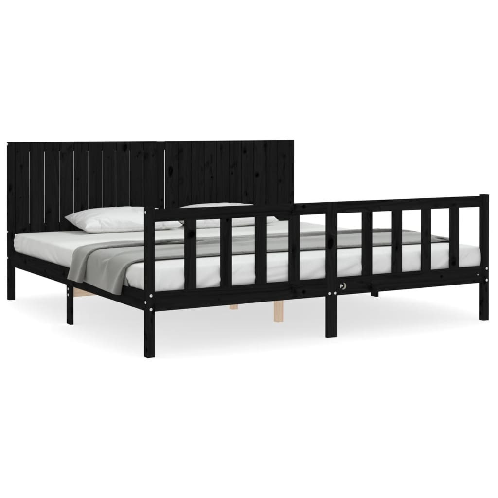 Rama łóżka z wezgłowiem czarna 200x200 cm lite drewno