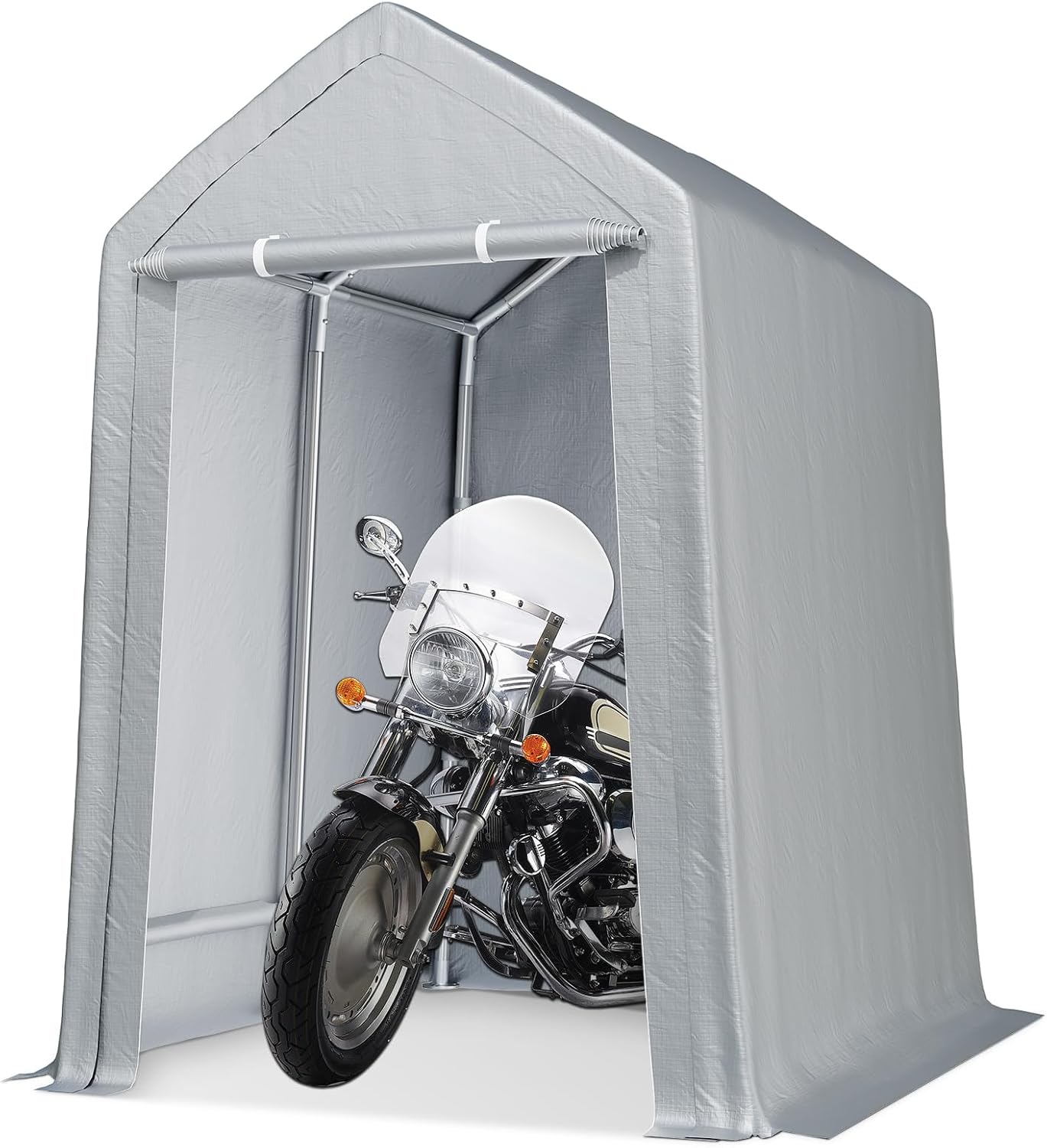 GarveeLife Carport Canopy, 6x9 ft Heavy Duty Carport Waterproof, Portable Garage With Removable Sidewalls & Doors Car Canopy With All-Season Tarp for Motorcycle, Bike, Garden Tools, Grey
