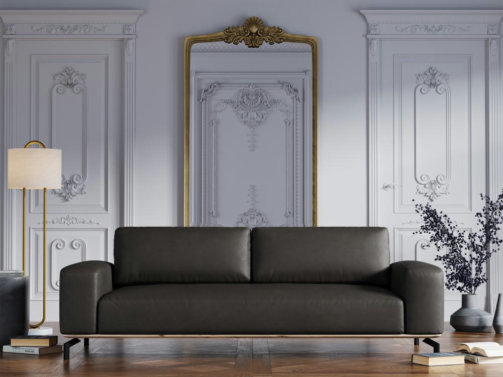 MARC - Canapé 3 places en cuir noir