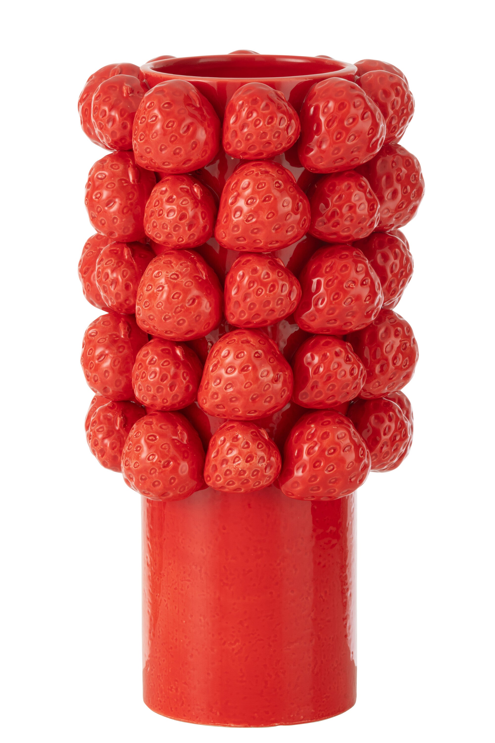 J-Line vaas Strawberries - keramiek - rood - large - 34.5 cm hoog