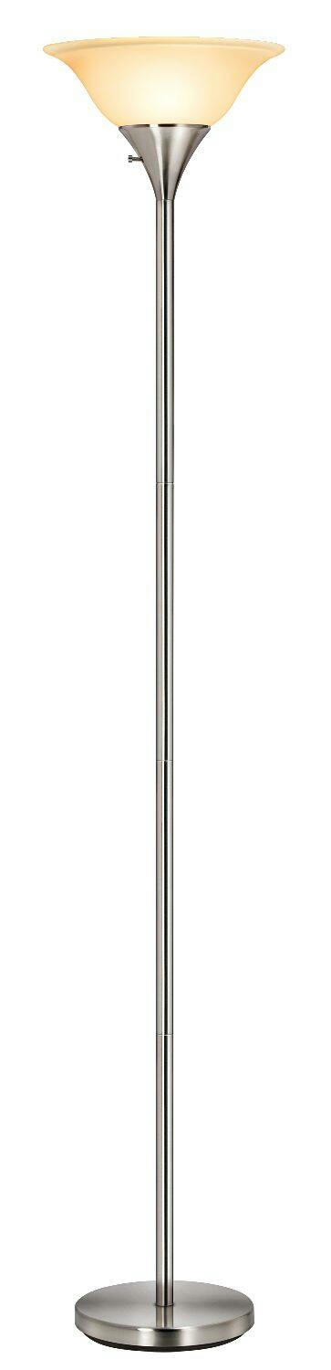 For Living Torchiere Alabaster Glass Shade Floor Lamp, 70-in, Brushed Nickel