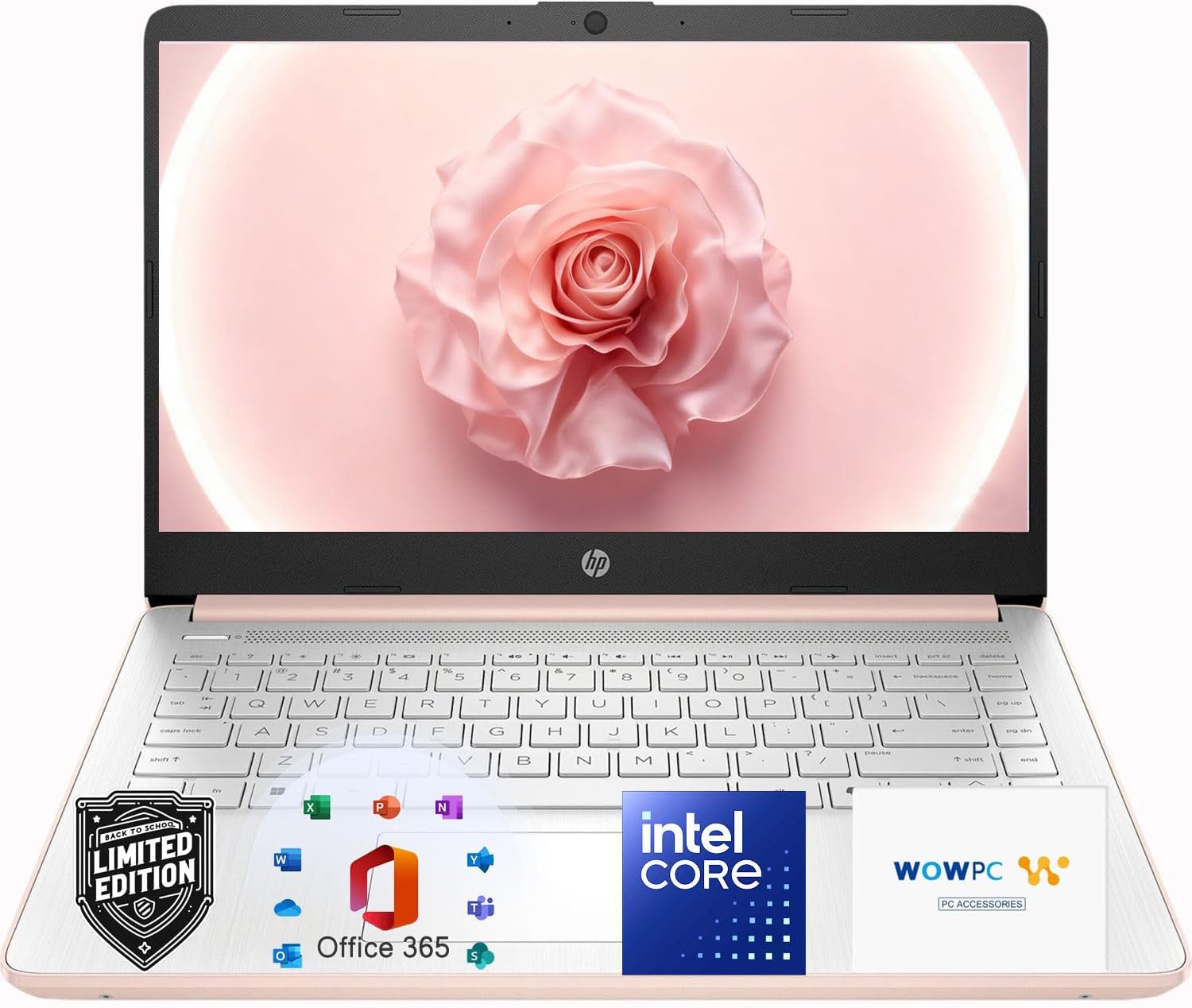 HP 14″Rose Gold Lightweight Laptop  with Office 365 & Copilot AI  Intel Processor  4GB RAM Memory  64GB SSD + 1TB Cloud Storage