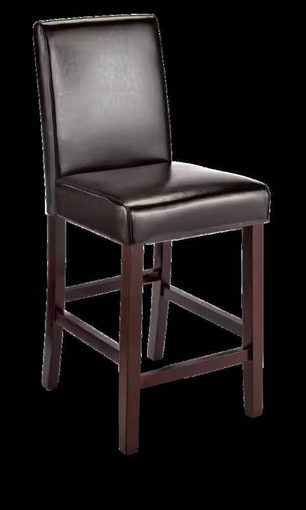 CANVAS Parsons Wood & PU Leather Bar Stool With Backrest, Dark Brown
