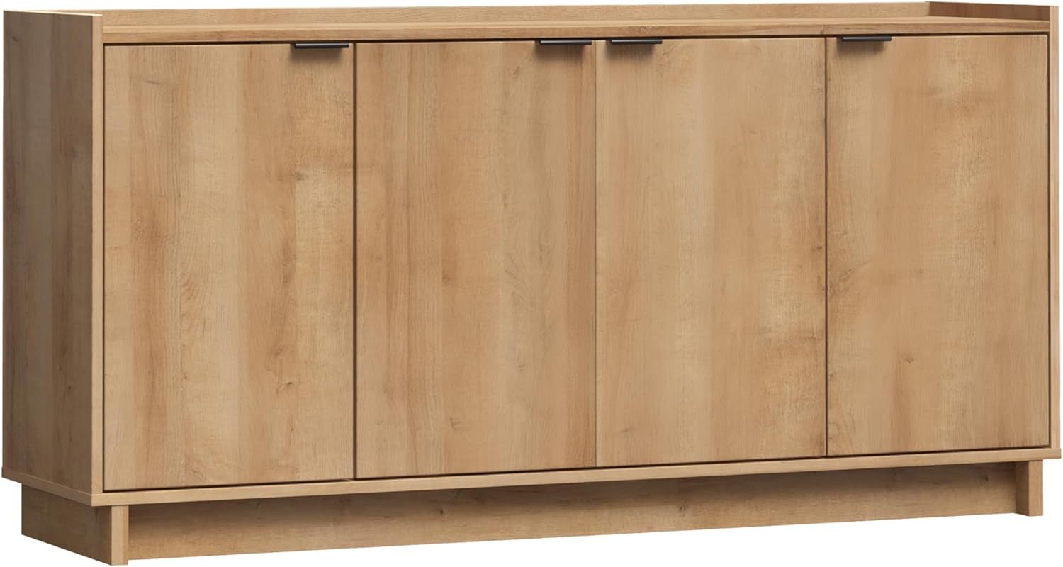 Prepac Simply Modern 4 Console Table, White Doors and Shelves, Sideboard Storage Cabinet, 60 W x 30 H x 16 D, Oak