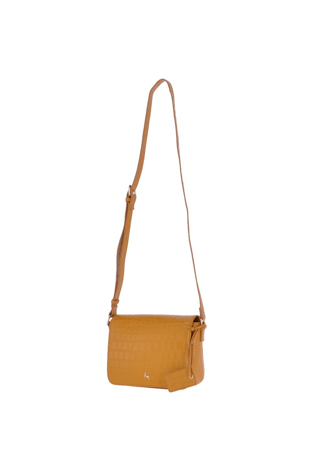 Ashwood Leather Intenso Gialo' Croc-Embossed Leather Crossbody Bag