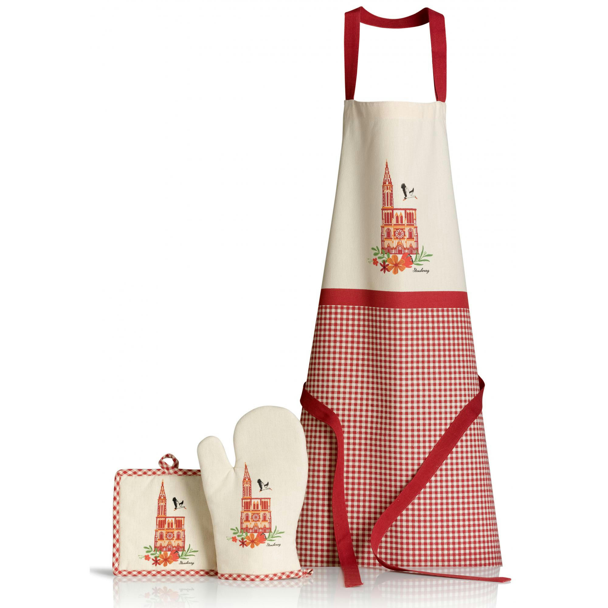 CATHEDRALE - Tablier de cuisine cathédrale en coton ecru/rouge 72 x 85