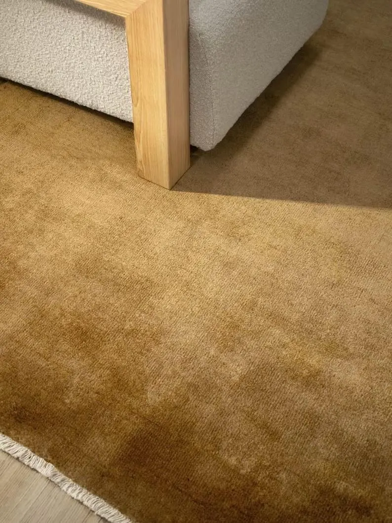 Gold Silk Area Rug, Hand Knotted Rug – Loom Knotted Carpet 5x7 8x10 9x12