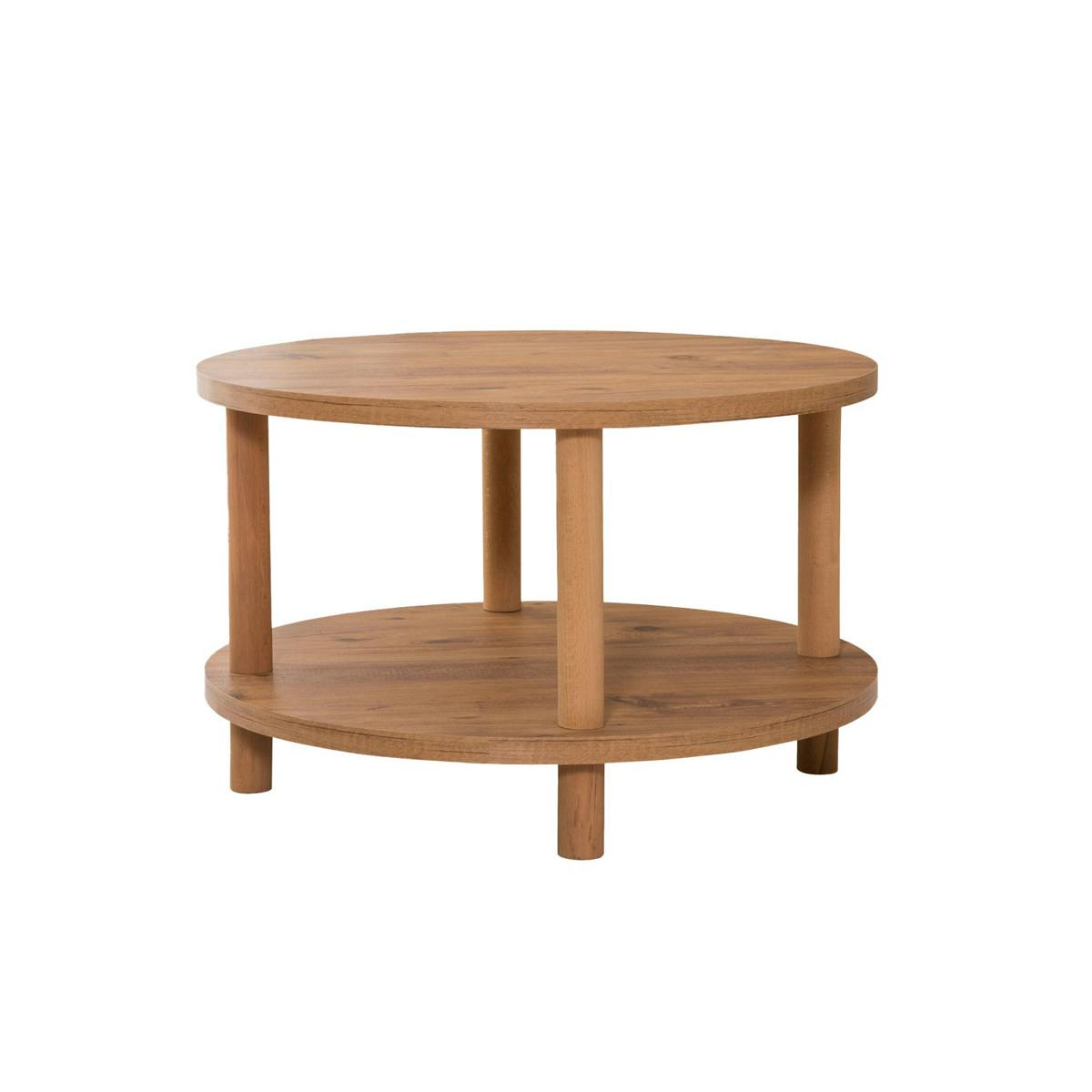 Table basse ronde double plateau effet bois de pin MARFA