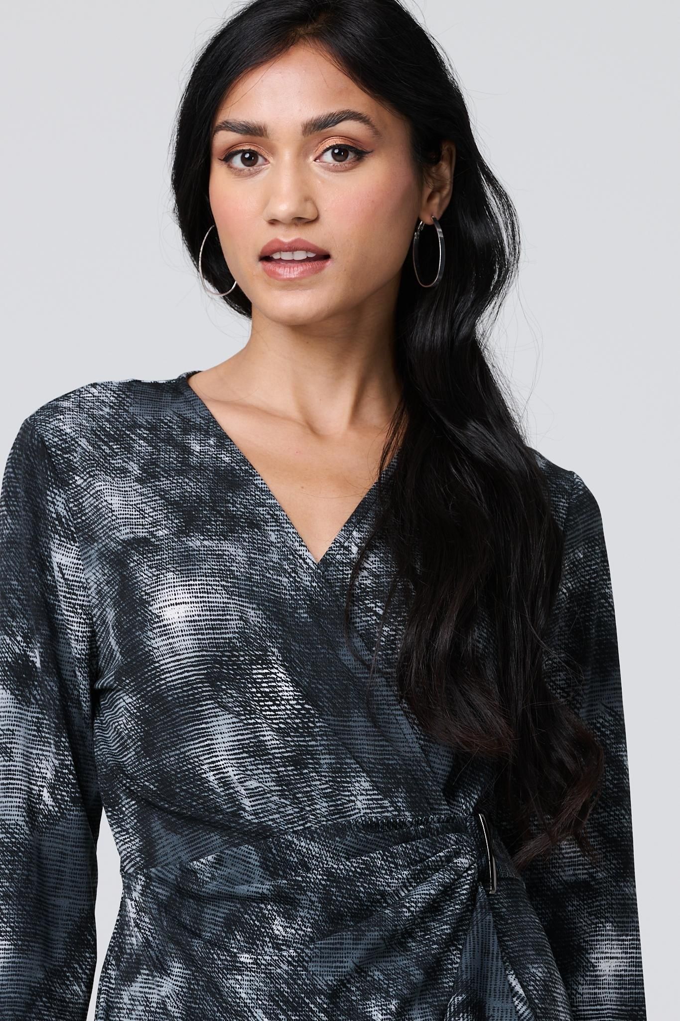 Izabel London Printed Ruched Belt Detail Midi Dress