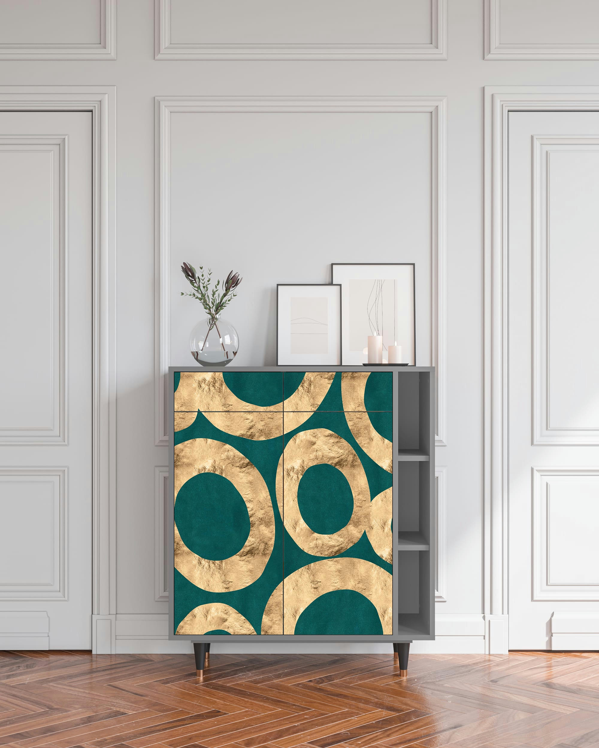 ZIRCON SPHERE - Buffet  bleu-vert 2 tiroirs et 2 portes L 94 cm