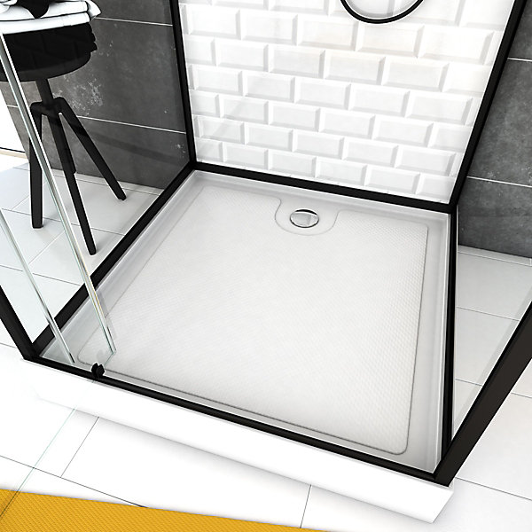 Cabine de douche l.90 x L.90 x H.230 cm – fond effet métro, douchette anticalcaire, style noir &blanc, Galedo Metro