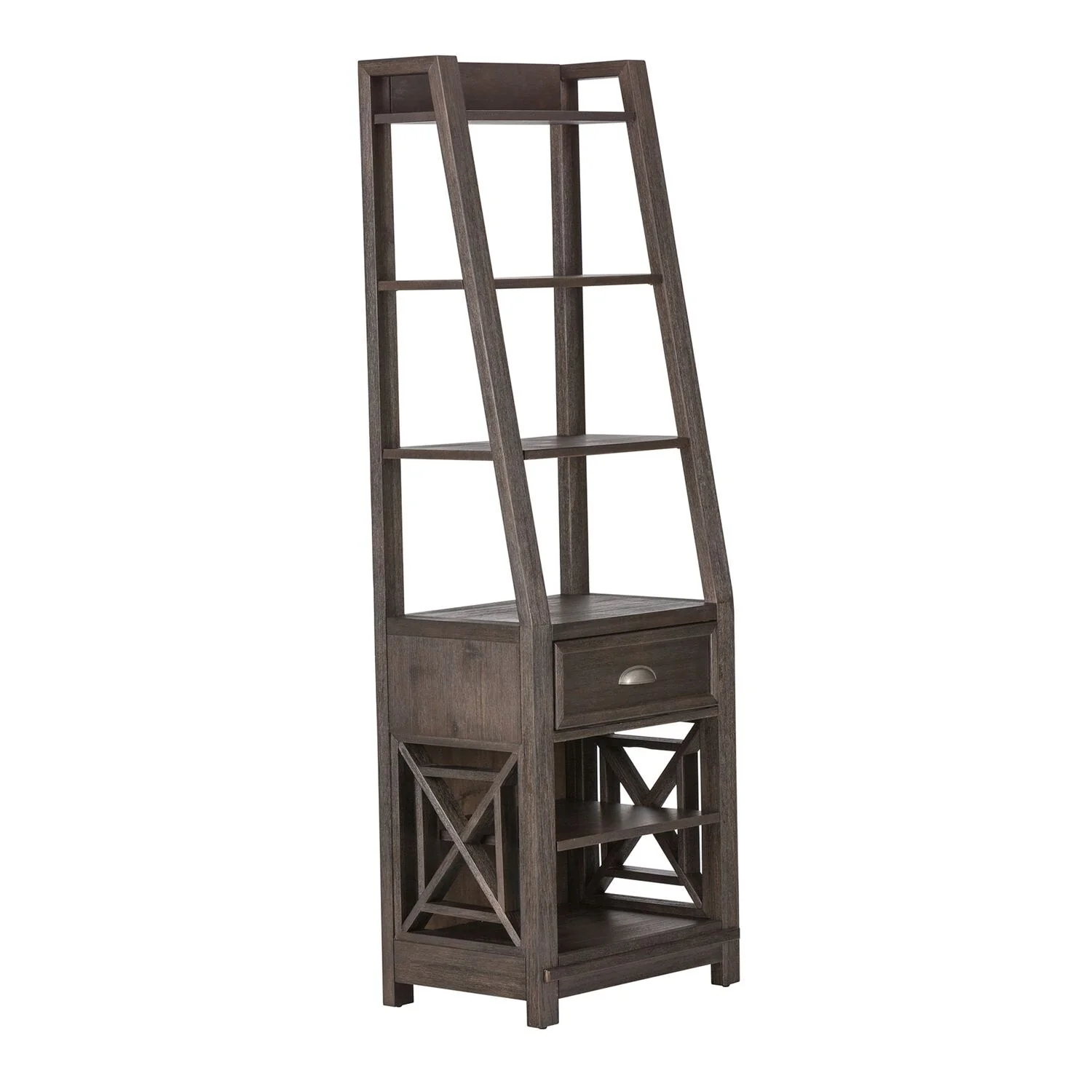 Heatherbrook Charcoal & Ash Wire Brushing Leaning Bookcase Pier