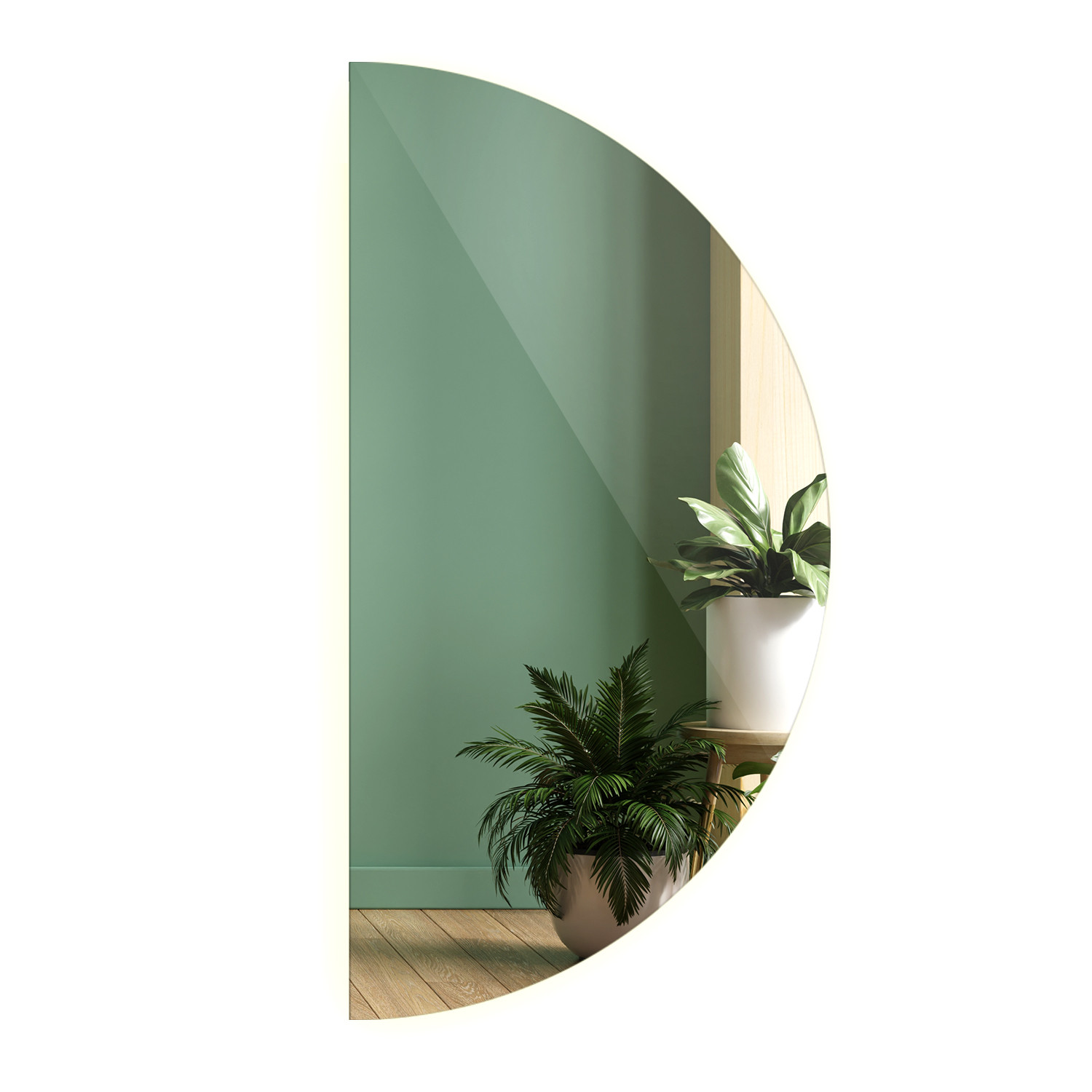 Nowoczesne Lustro Półokrągłe LED Loft Ścienne 1/2 fi90 cm