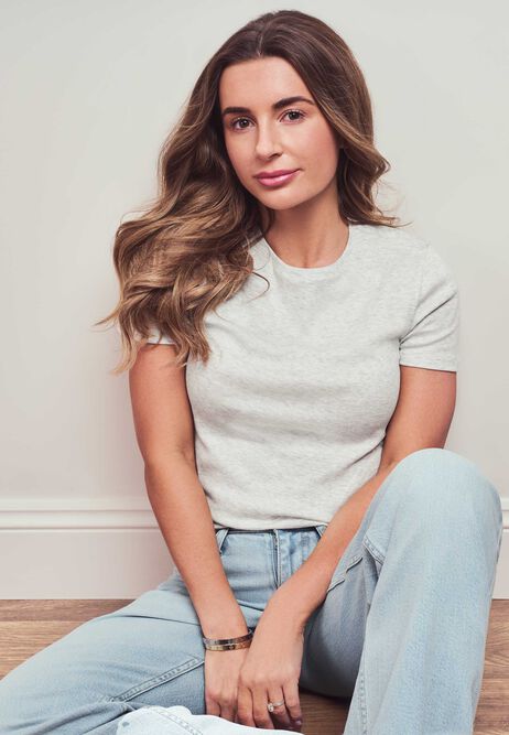 Womens Grey Cotton Crew Neck Top