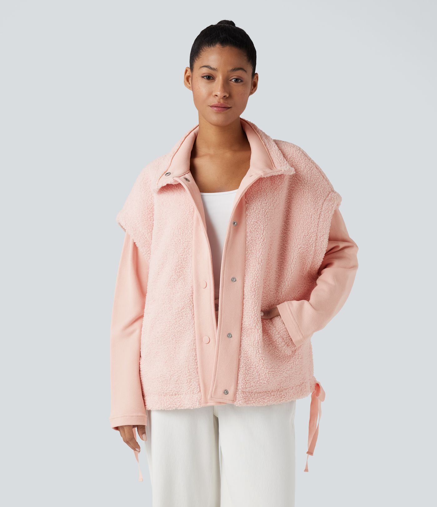 Veste Sherpa 2-en-1 col montant avec nœud et poches