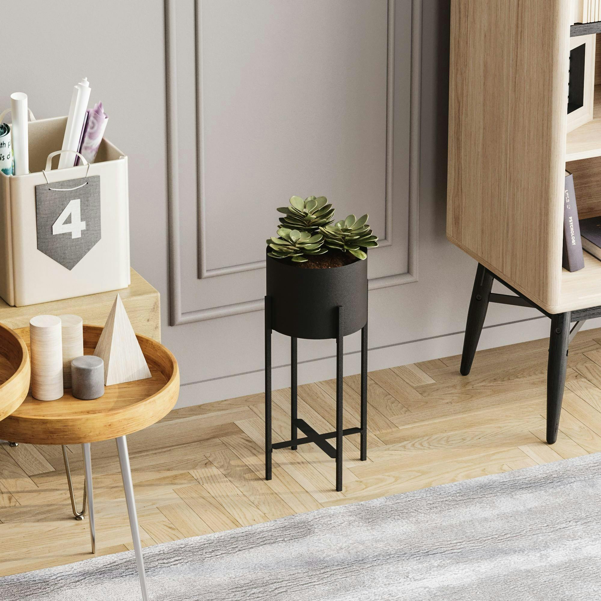 Cache-pot sur pied en métal noir – style moderne
