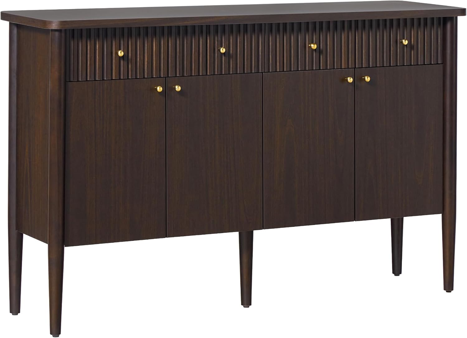 Walker Edison Samantha Modern Fluted Wood Buffet Sideboard with Storage 58 Inch, Dark Brown Oak