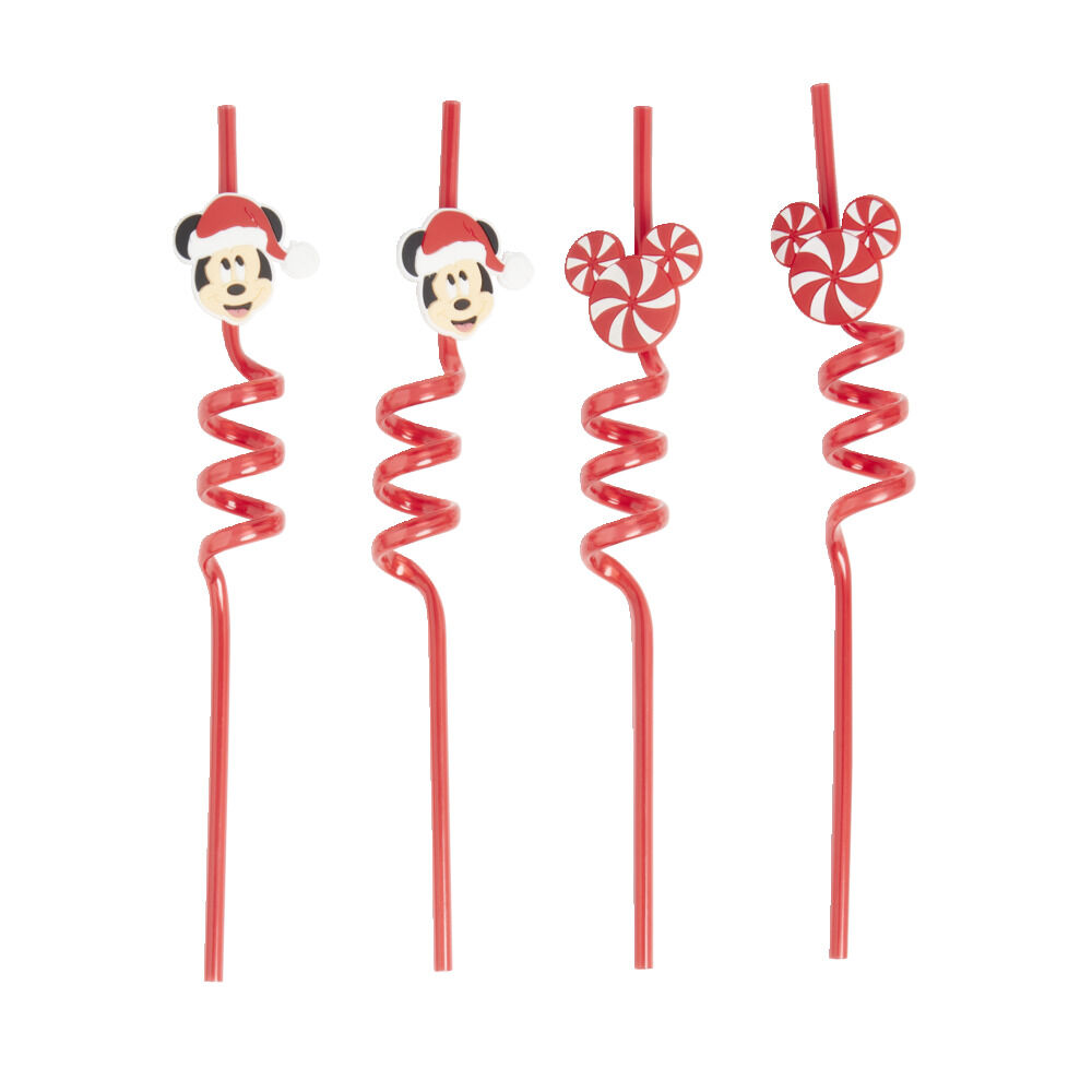 Lot de 4 pailles Disney spirale plastique réutilisable rouge L26,5cm