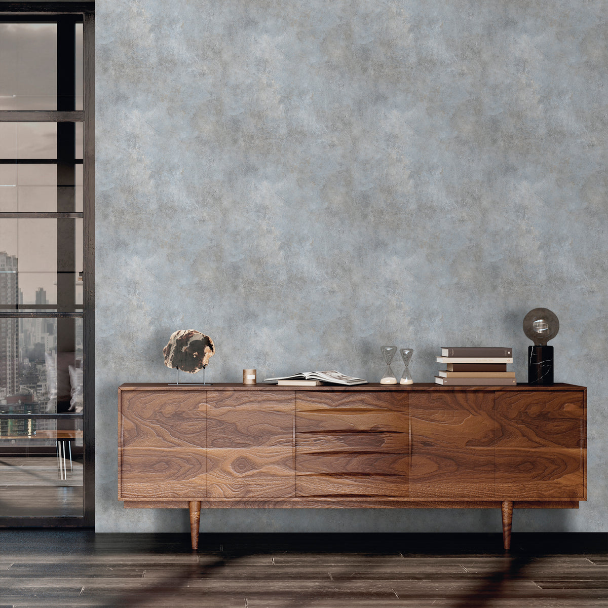 Sanders & Sanders behang betonlook blauw grijs - 53 cm x 10 m - 640072
